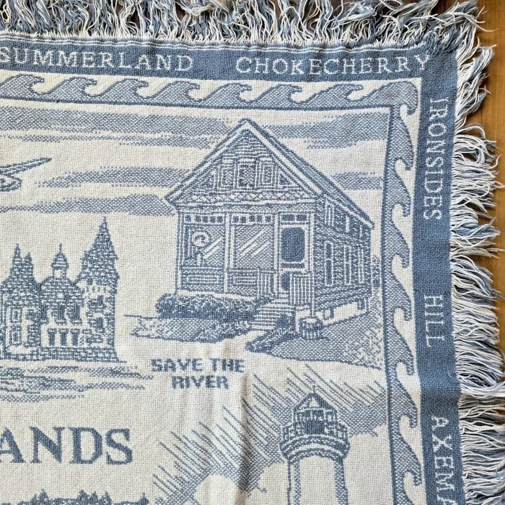 Vintage 1994‎ Blue 1000 Islands Woven Tapestry Throw Blanket St. Lawrence River